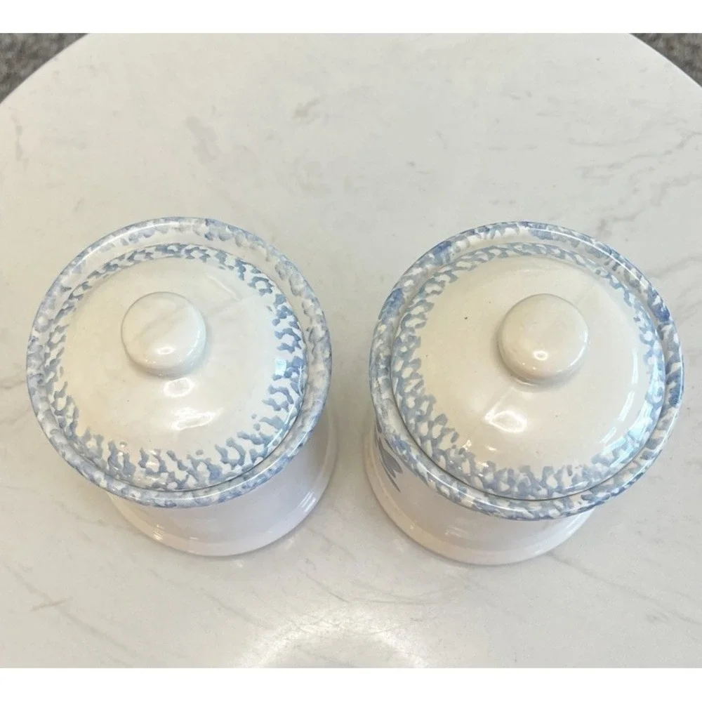 Corelle Blue Hearts Stoneware Kitchen Canisters Cottagecore Grannycore Vtg